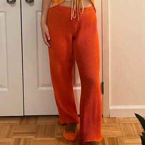 Orange Knit Wide-Leg Trousers